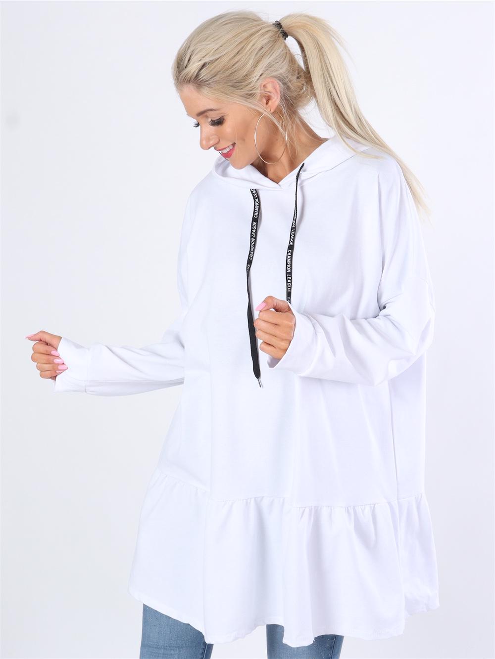 Muna - Armygrøn løs hættetrøje med peplum